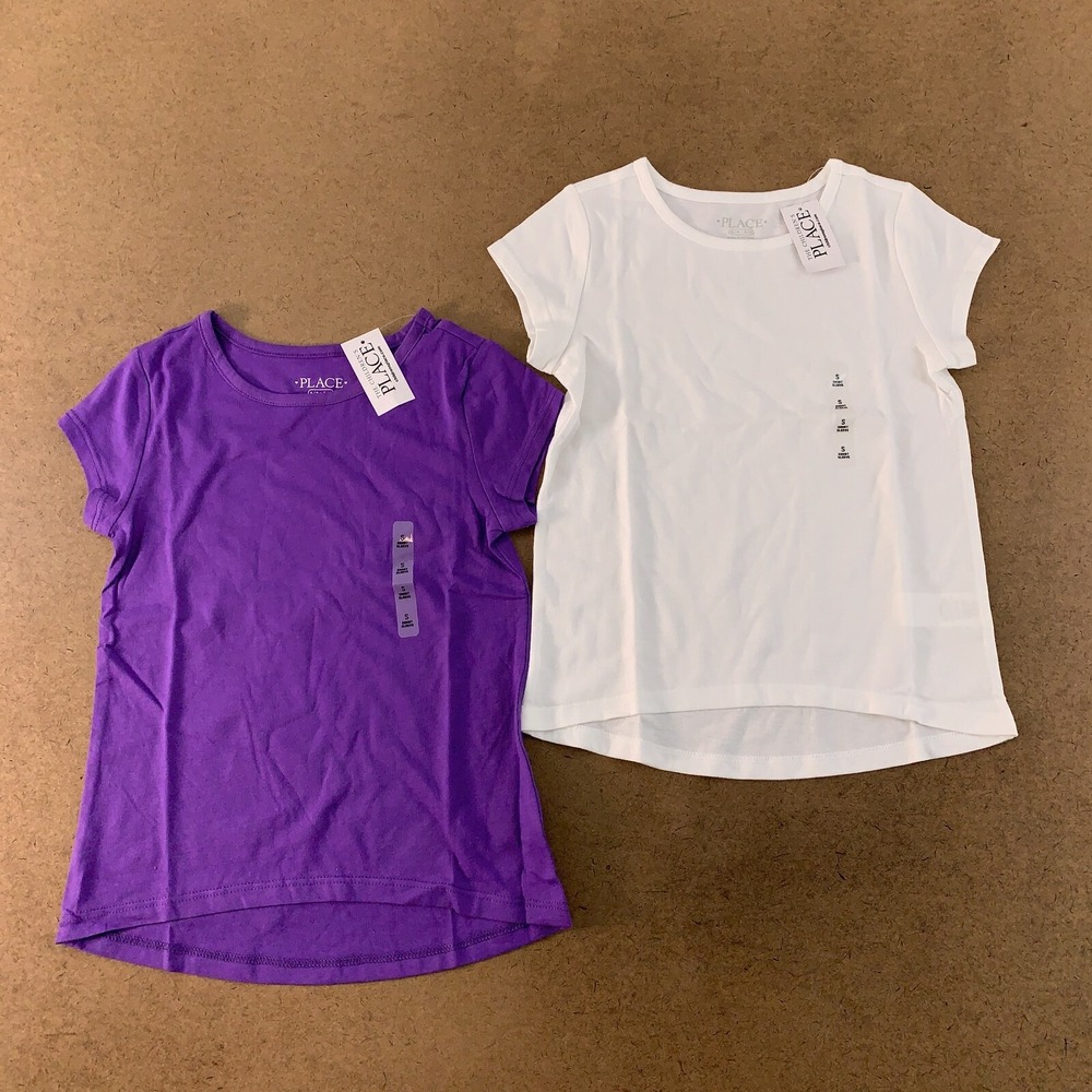 The Children's Place Girls Size Small 5/6 Purple White Basic Layering Tees NWT